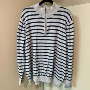 Men’s LL Bean XXL 1/4‎ zip striped pullover sweater cotton cashmere blend XXL